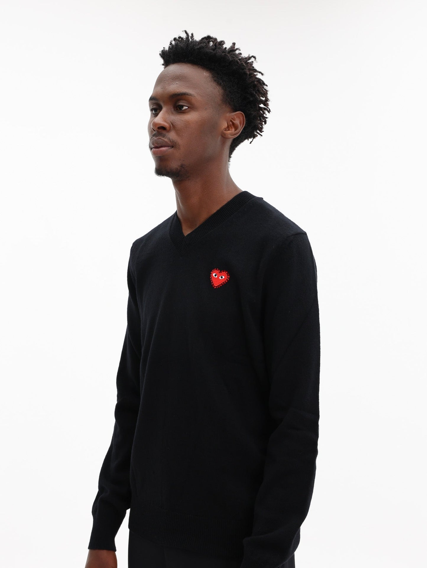 Comme Des Garcons Sweater Red Rhinestone Emblem Black