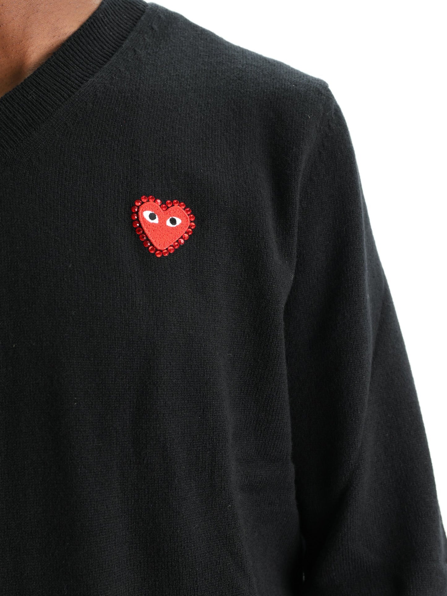 Comme Des Garcons Sweater Red Rhinestone Emblem Black