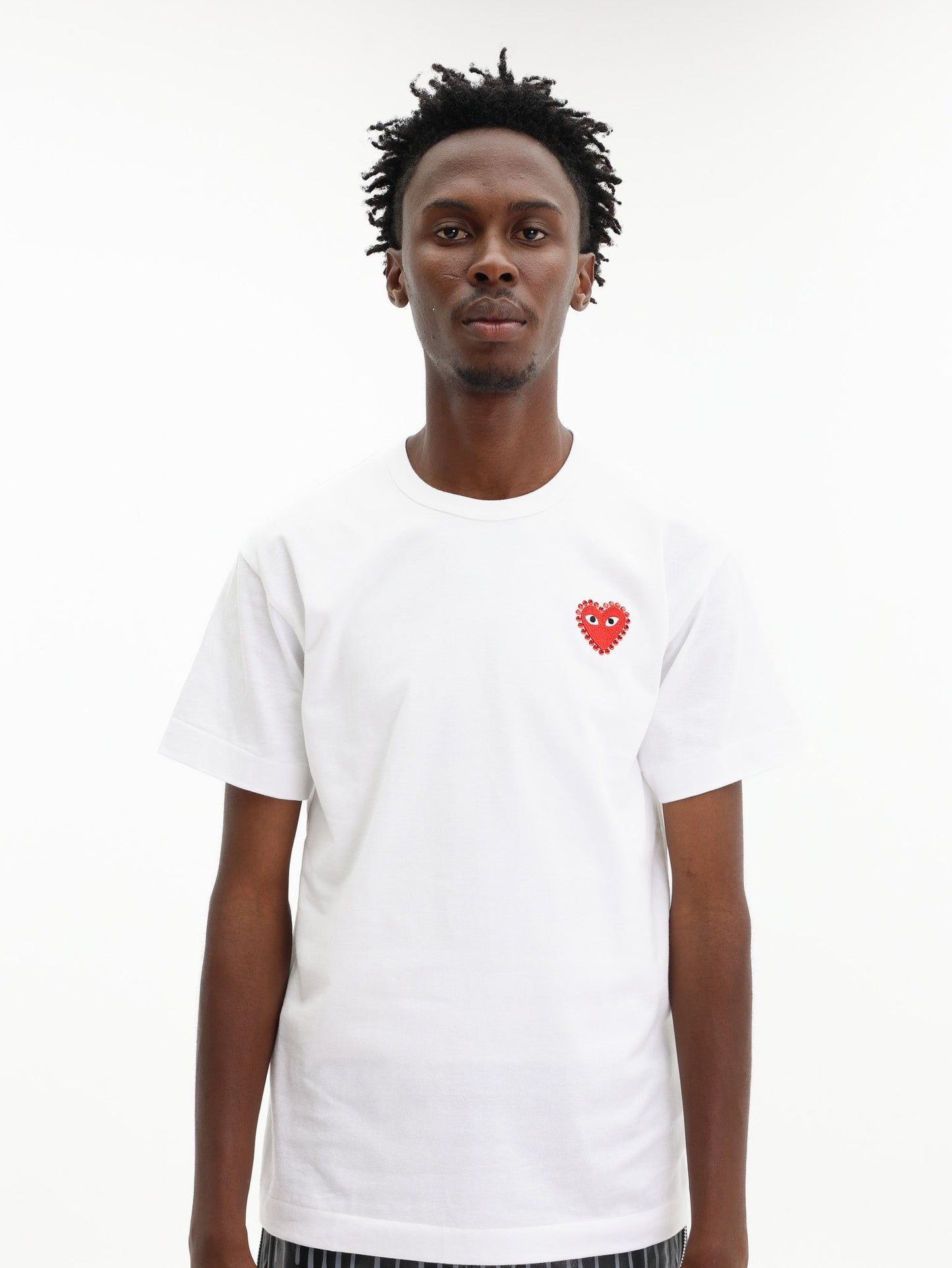 Comme Des Garcons T-Shirt Play Emblem Rhinestone Heart White