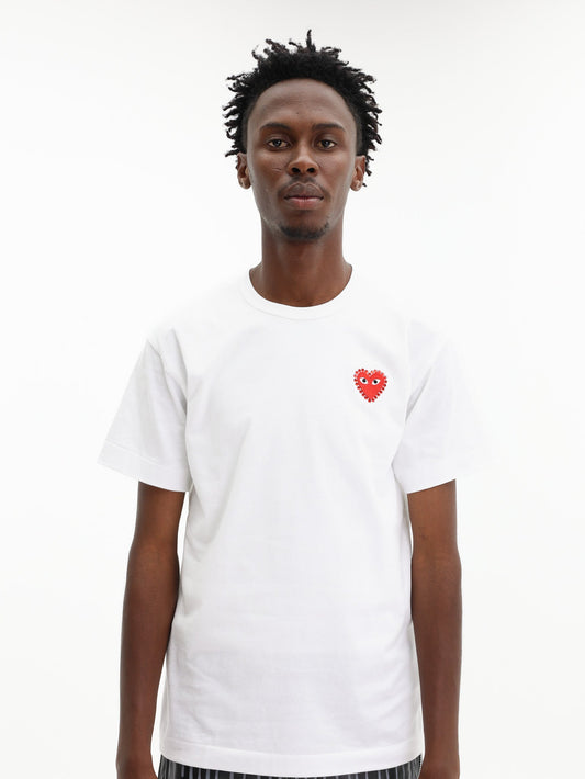 Comme Des Garcons T-Shirt Play Emblem Rhinestone Heart White