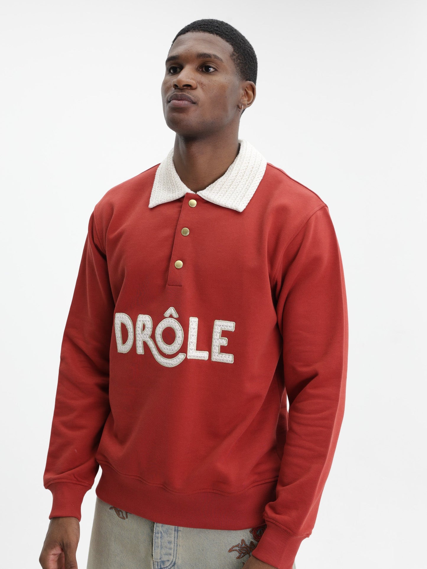 Drole Golfer Drele Col Crochet Dark Red
