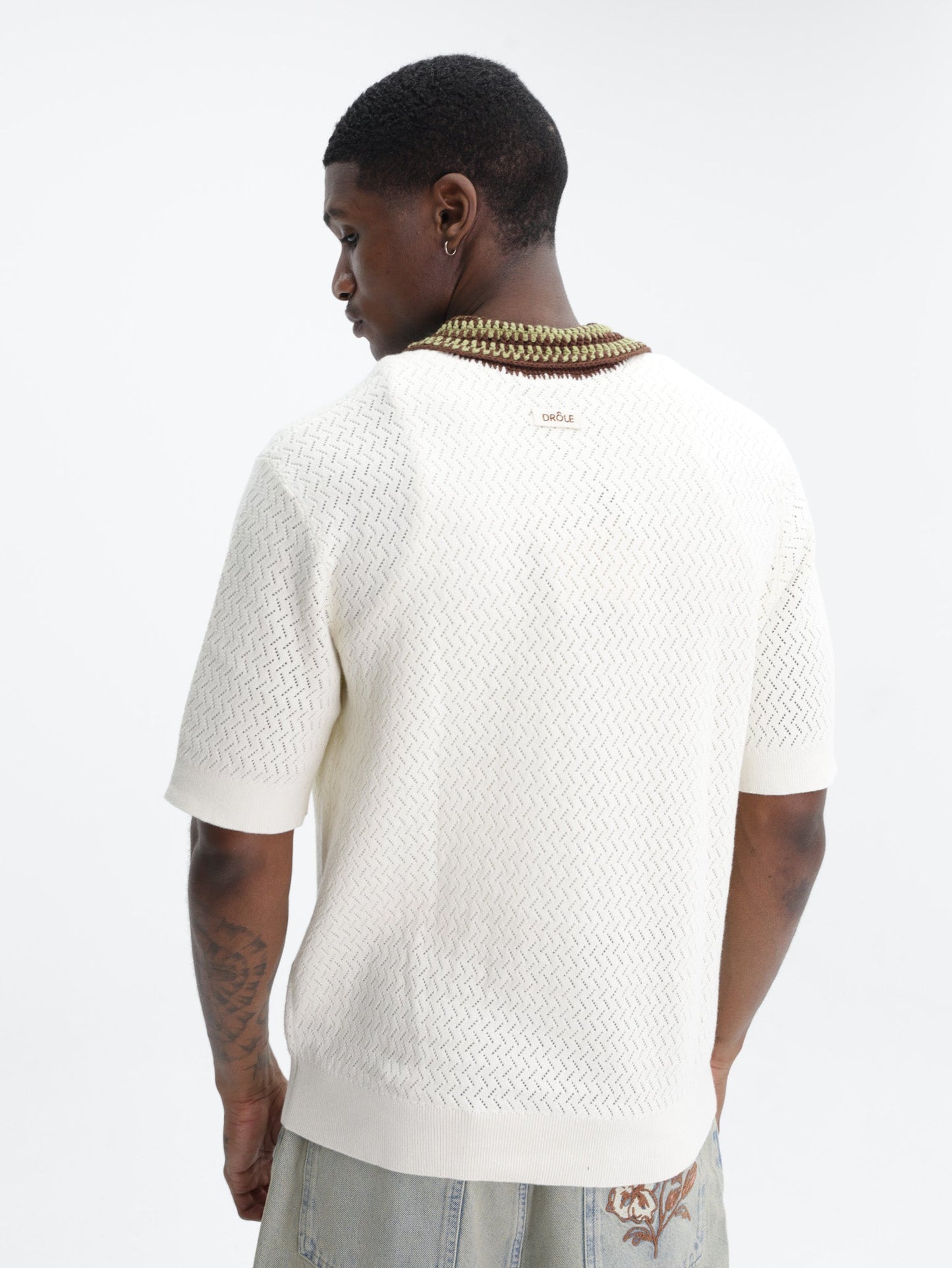 Drole Golfer Maille Ajoure D Miroir Off White