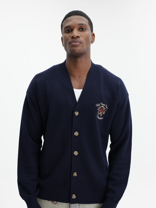 Drole Cardigan Slogan Rose Navy