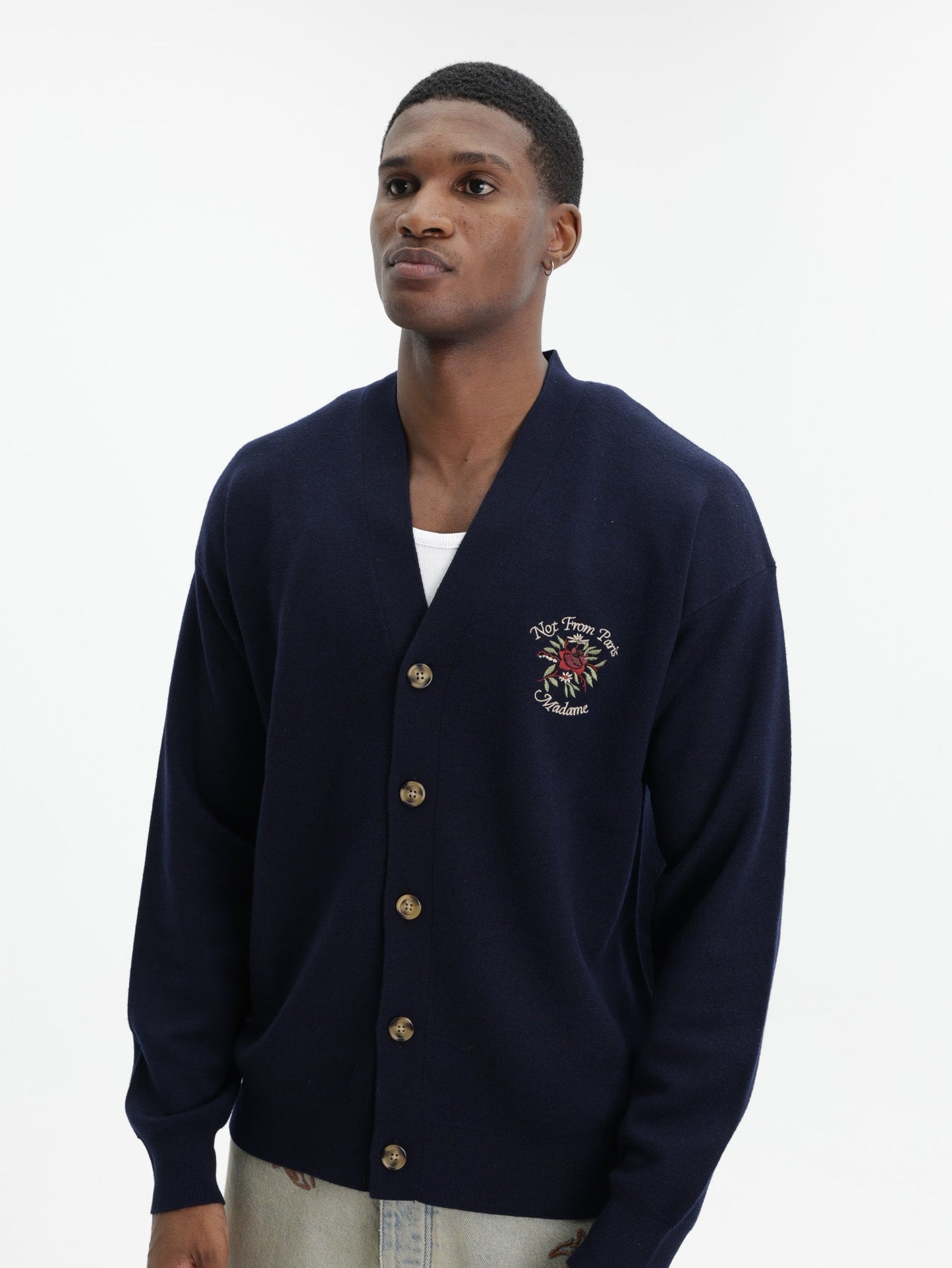 Drole Cardigan Slogan Rose Navy