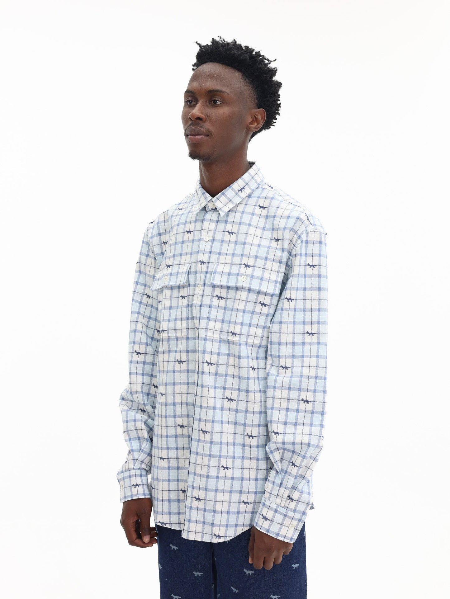 Maison Kitsune Shirt Skate Double Pocket Blue