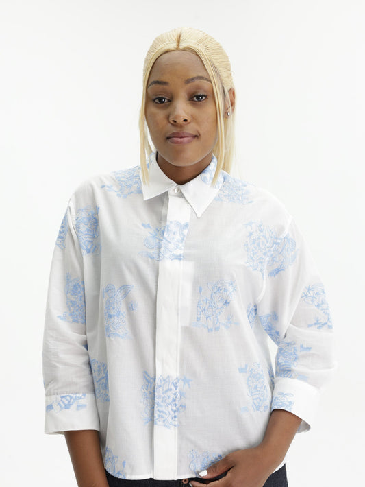 Kenzo Shirt LS White-Blue