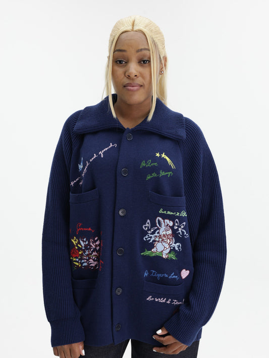 Kenzo Cardigan Cartoon Navy Blue