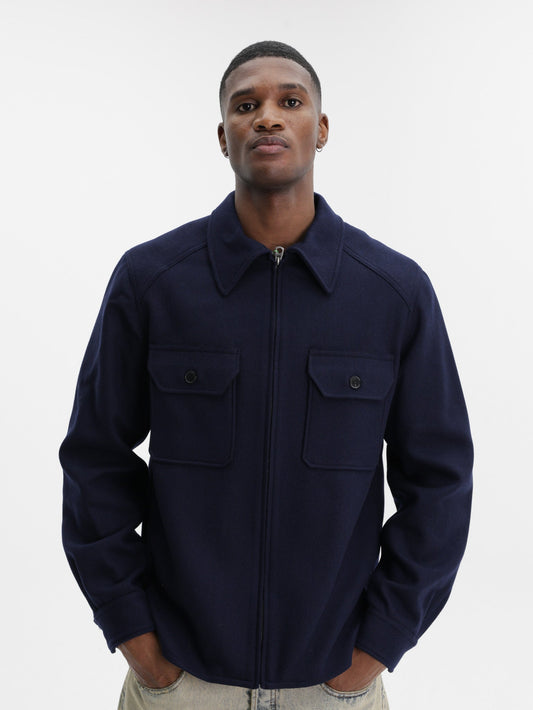 Kenzo Shirt Overshirt Woven Wool Navy Blue