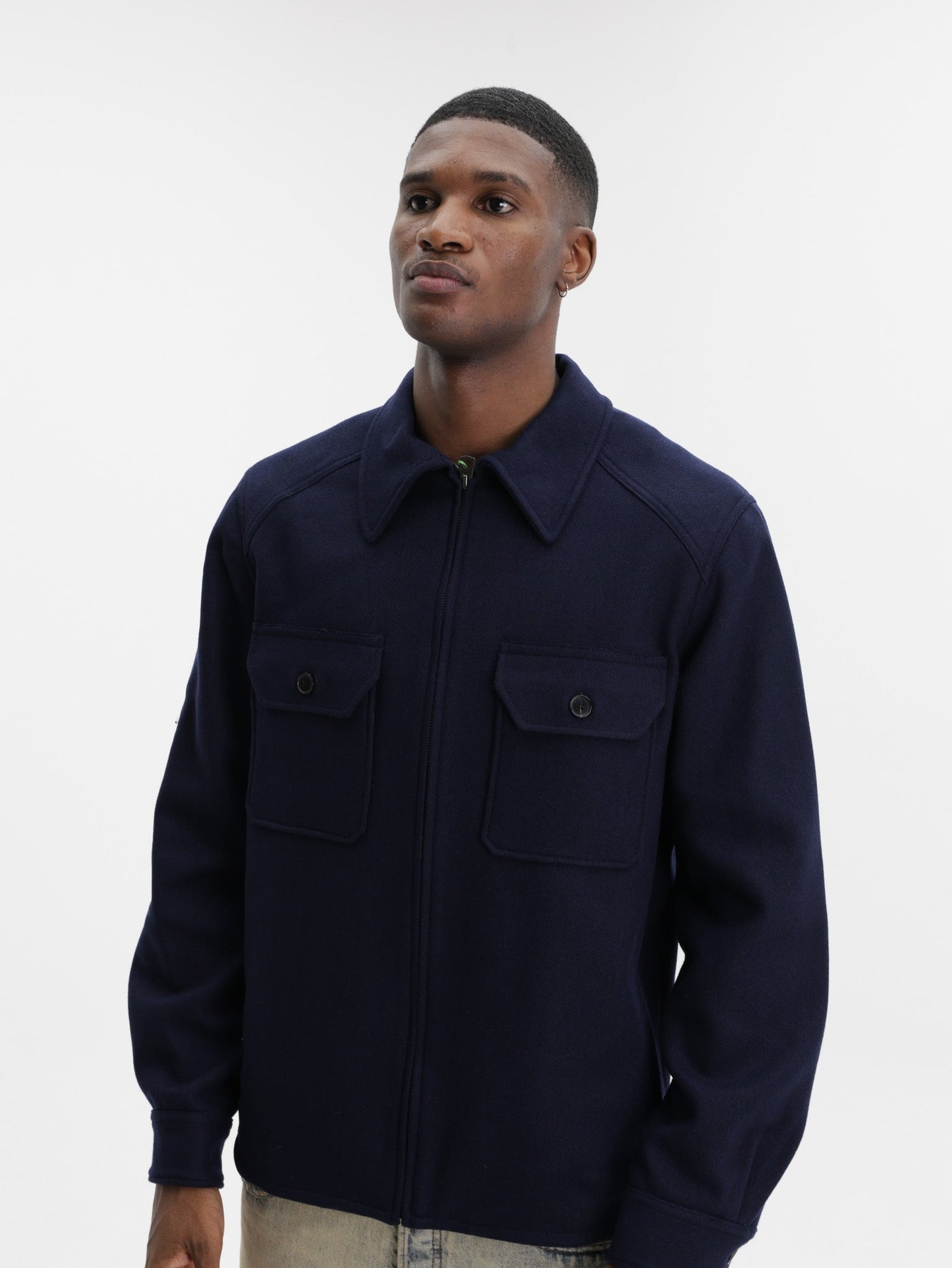 Kenzo Shirt Overshirt Woven Wool Navy Blue