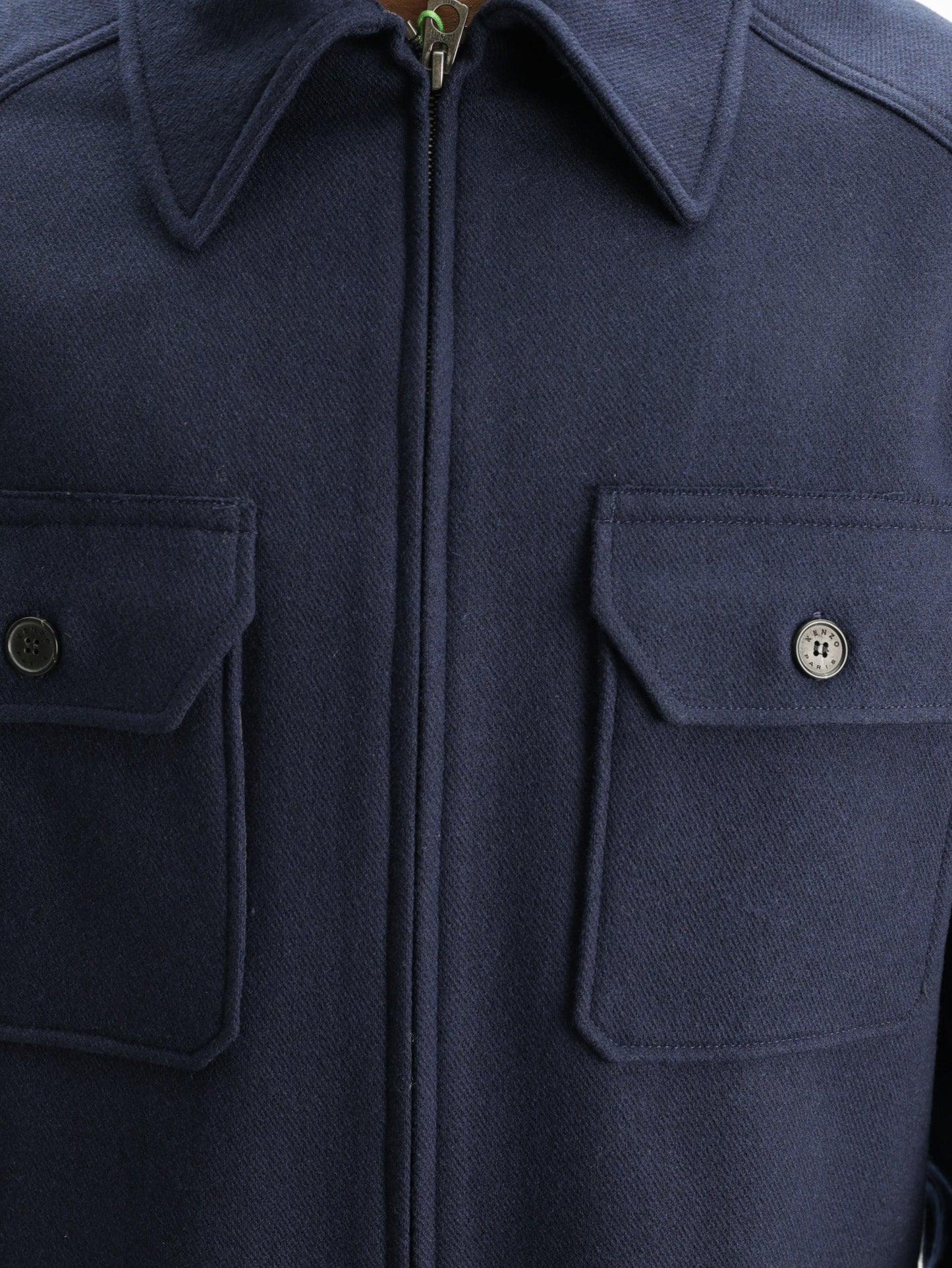 Kenzo Shirt Overshirt Woven Wool Navy Blue
