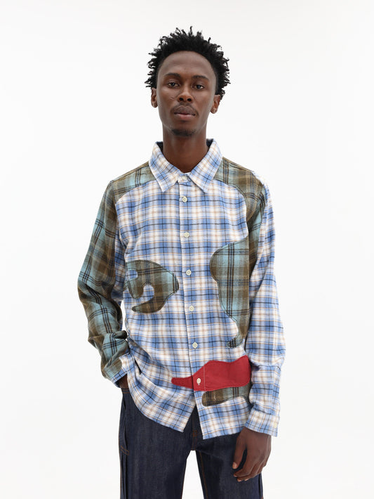 Kidsuper Shirt Patchwork Face Flannel Blue