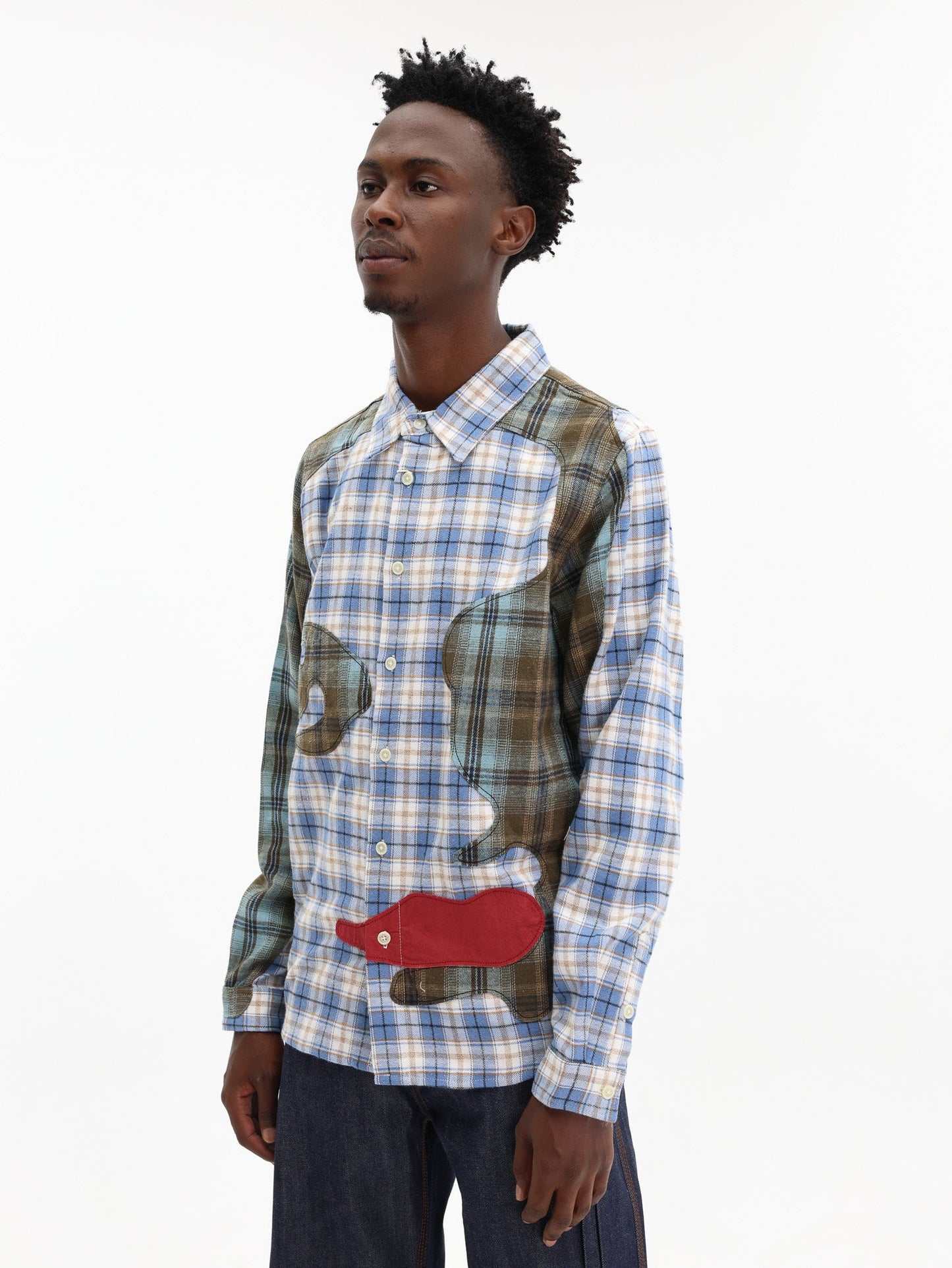 Kidsuper Shirt Patchwork Face Flannel Blue