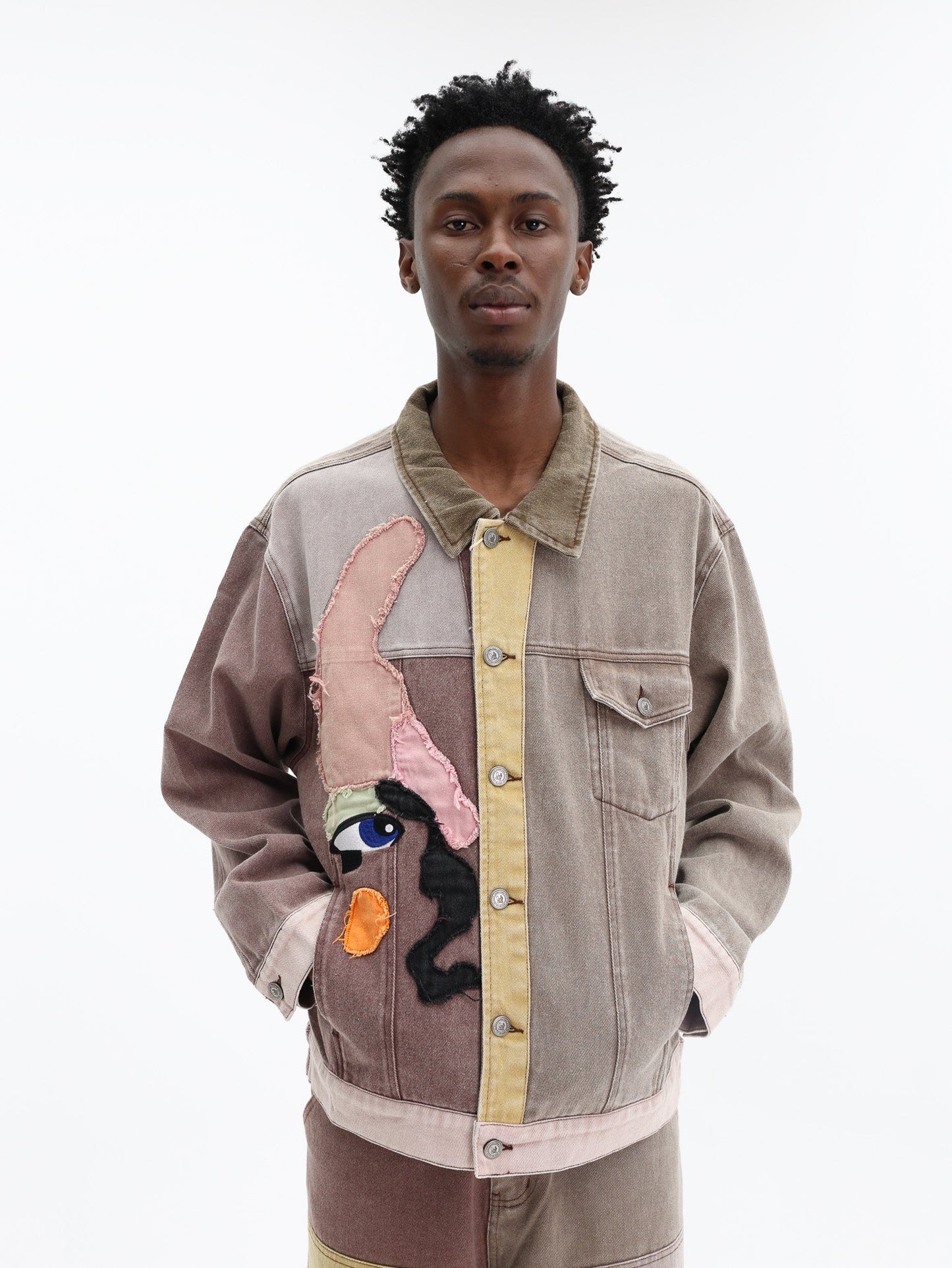 Kidsuper Jacket Patchwork Face Colorblocked Twill Brown