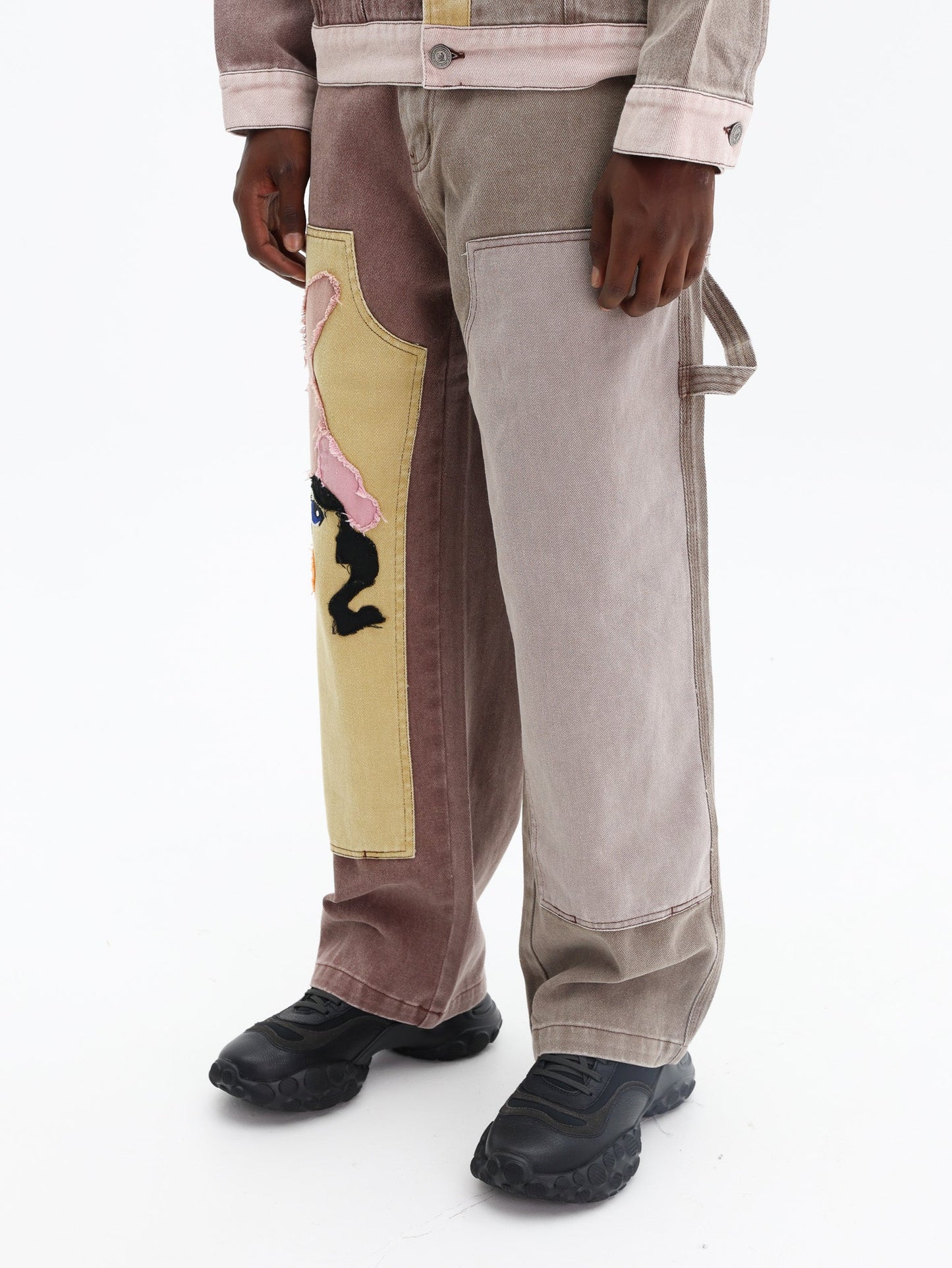 Kidsuper Pants Patchwork Face Double Knee Brown