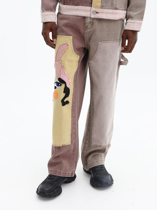 Kidsuper Pants Patchwork Face Double Knee Brown
