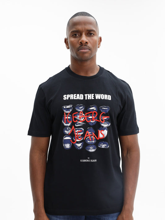 Iceberg T-Shirt Mouth Print Logo Black