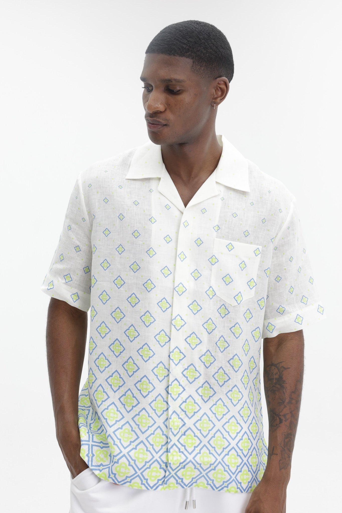 Casablanca Linen Degrade Monogram Short Sleeve Linen Shirt Multi