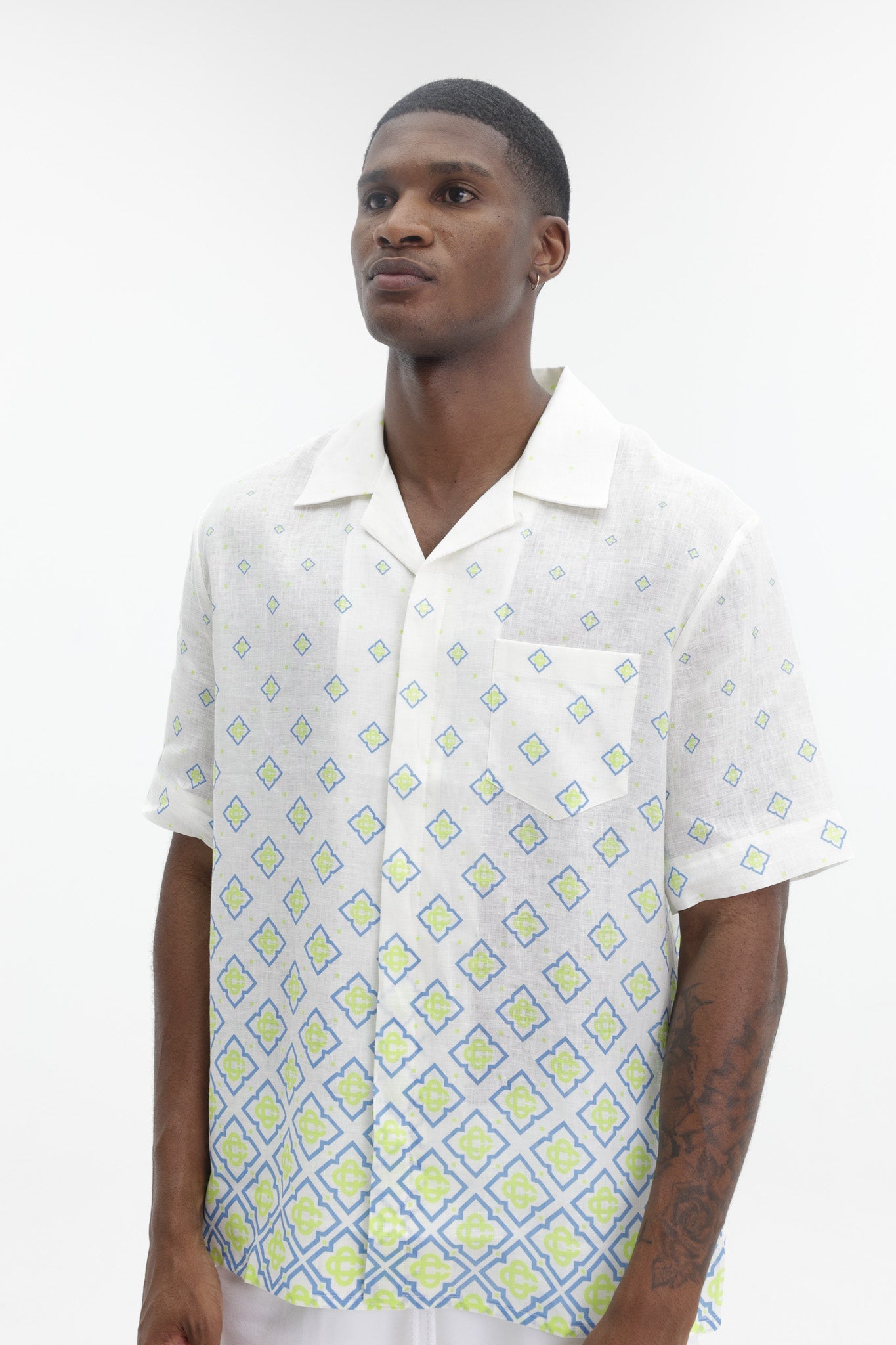 Casablanca Linen Degrade Monogram Short Sleeve Linen Shirt Multi