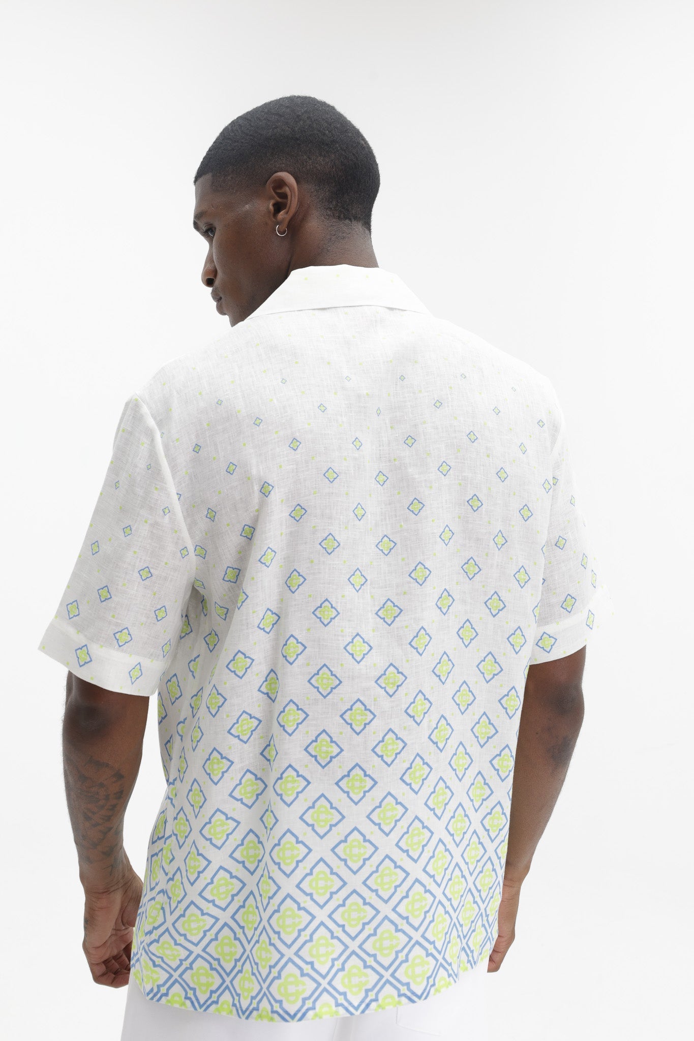 Casablanca Linen Degrade Monogram Short Sleeve Linen Shirt Multi