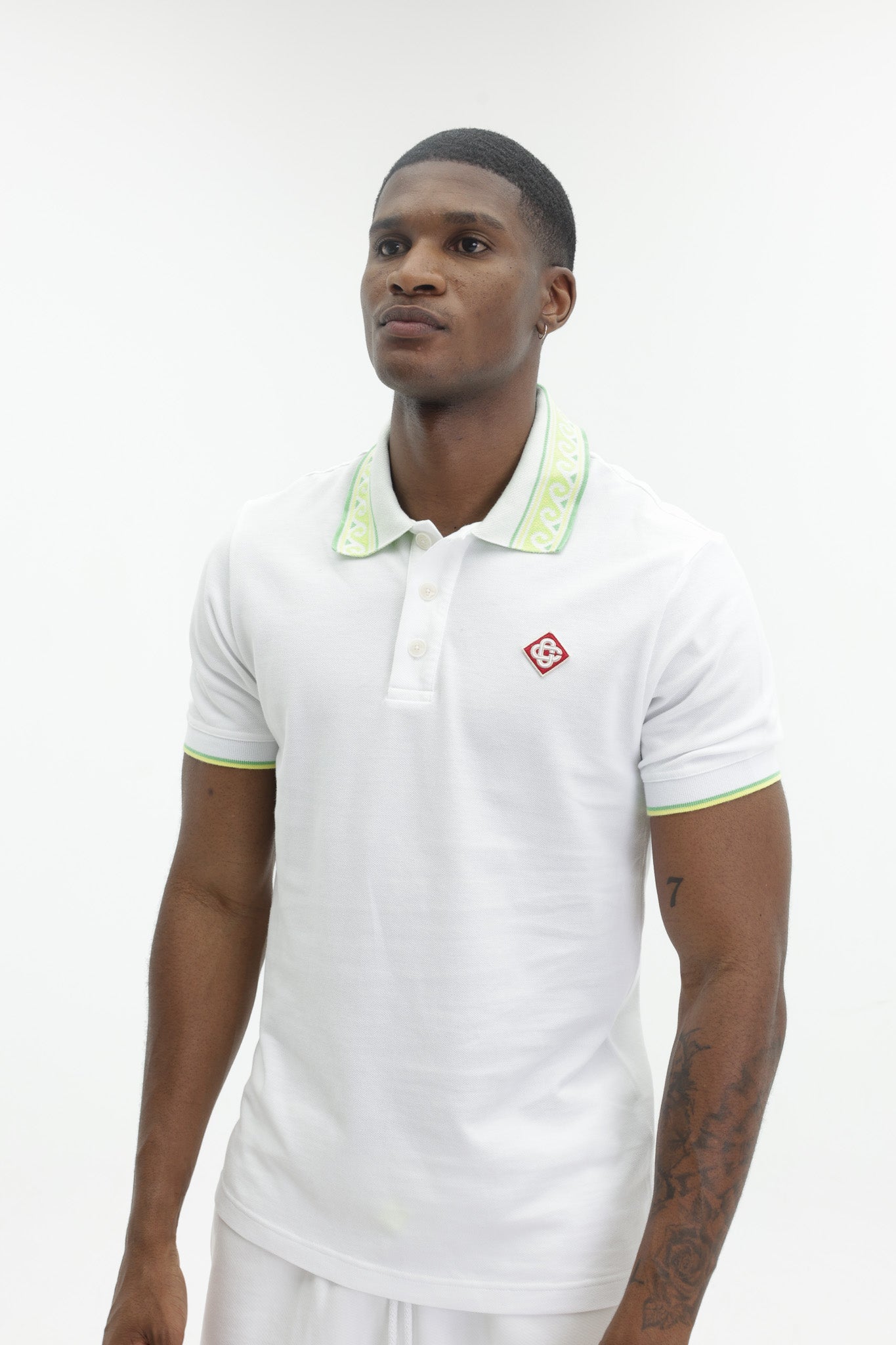 Casablanca Textured Pique Laurel Polo White