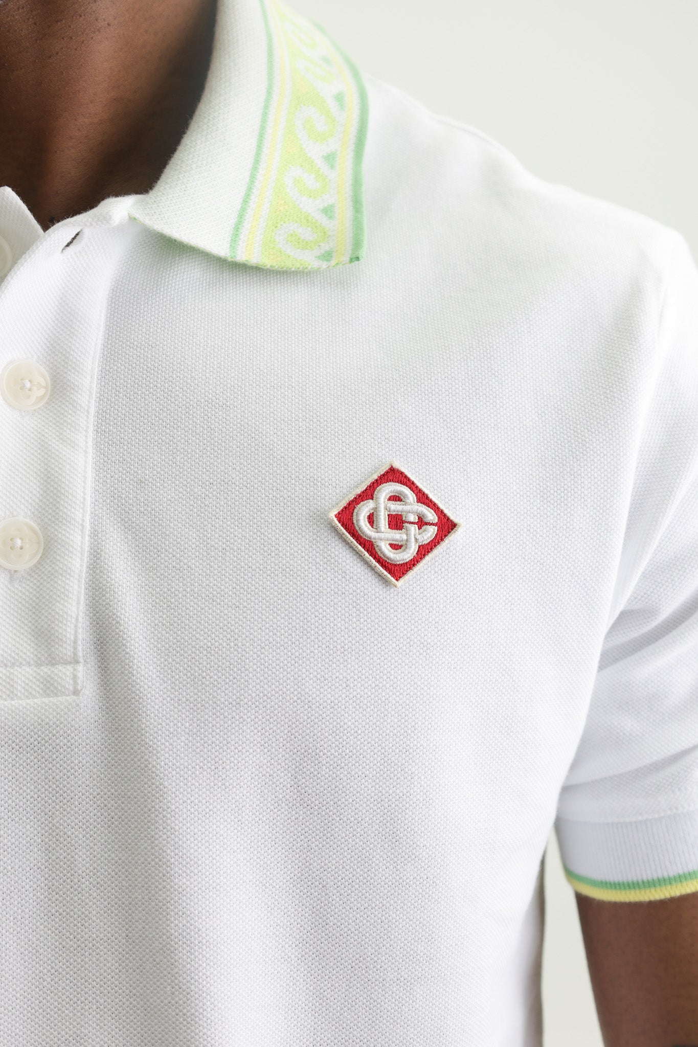 Casablanca Textured Pique Laurel Polo White
