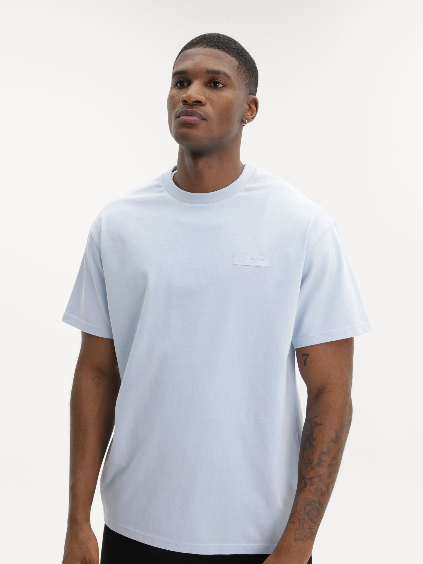 Givenchy T-Shirt Black Logo Crew Light Blue