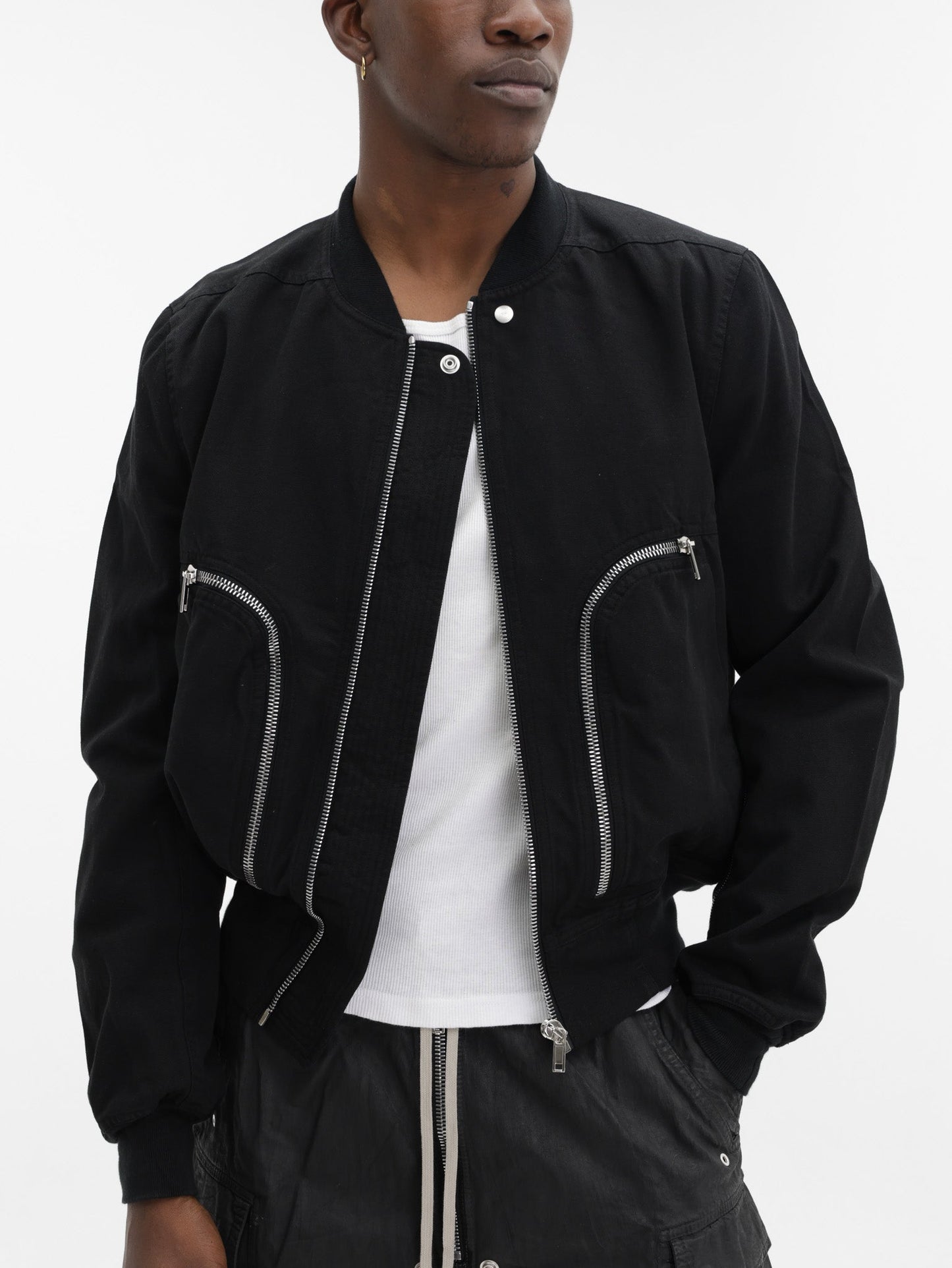 Rick Owens Jacket Silver Zip Pockets Black