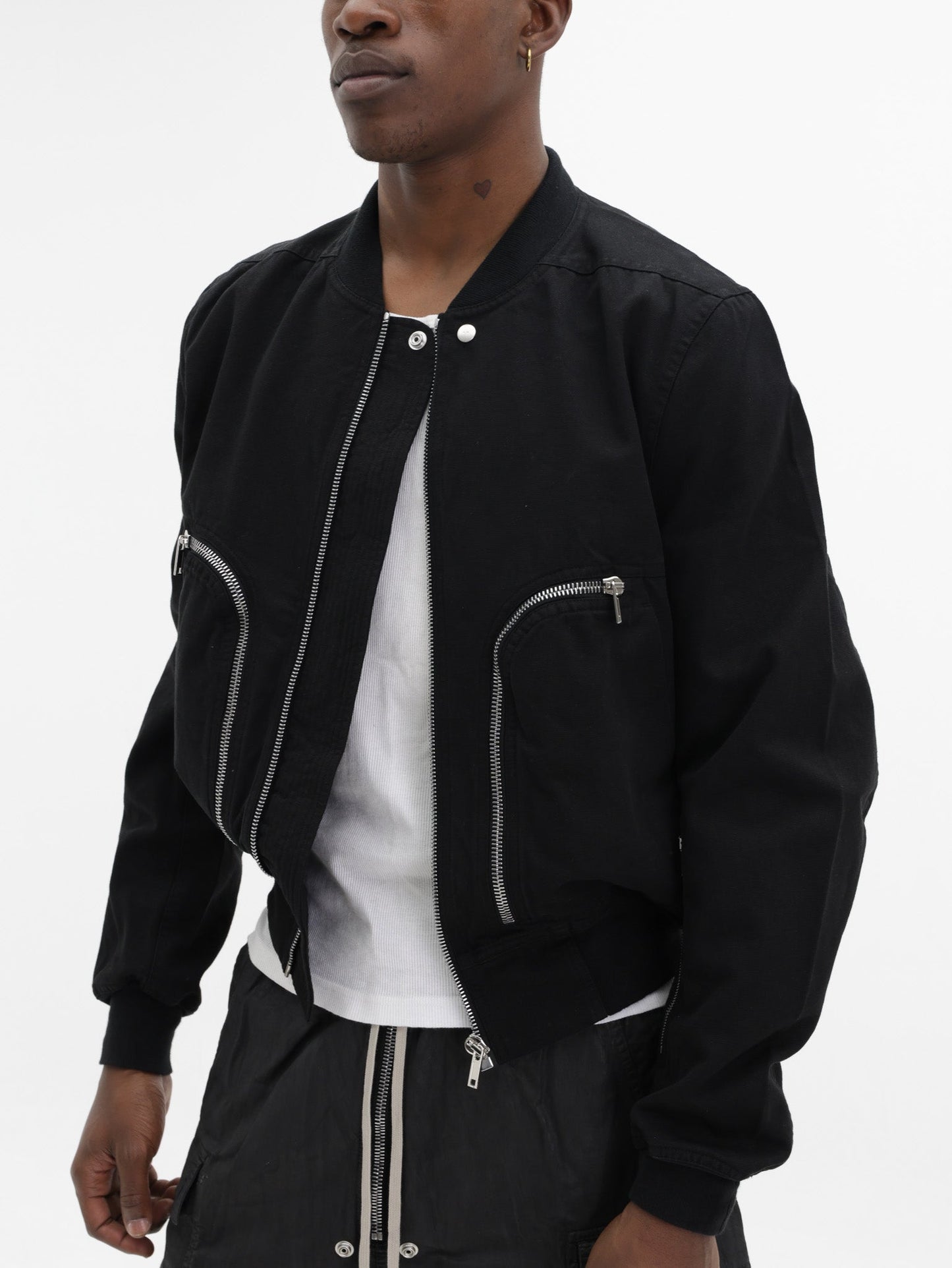 Rick Owens Jacket Silver Zip Pockets Black