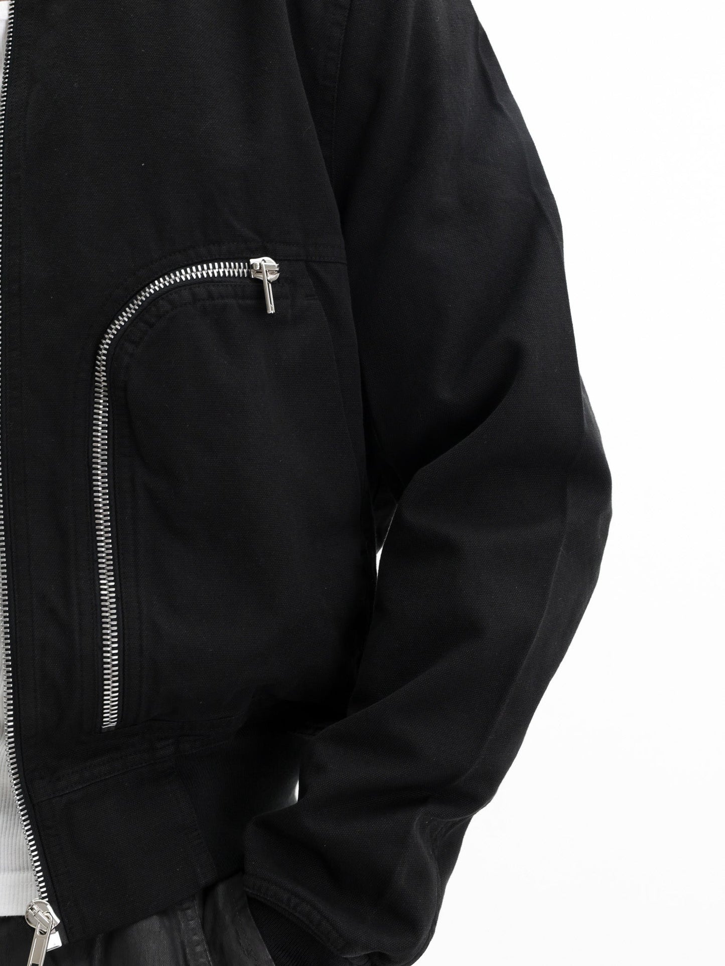 Rick Owens Jacket Silver Zip Pockets Black