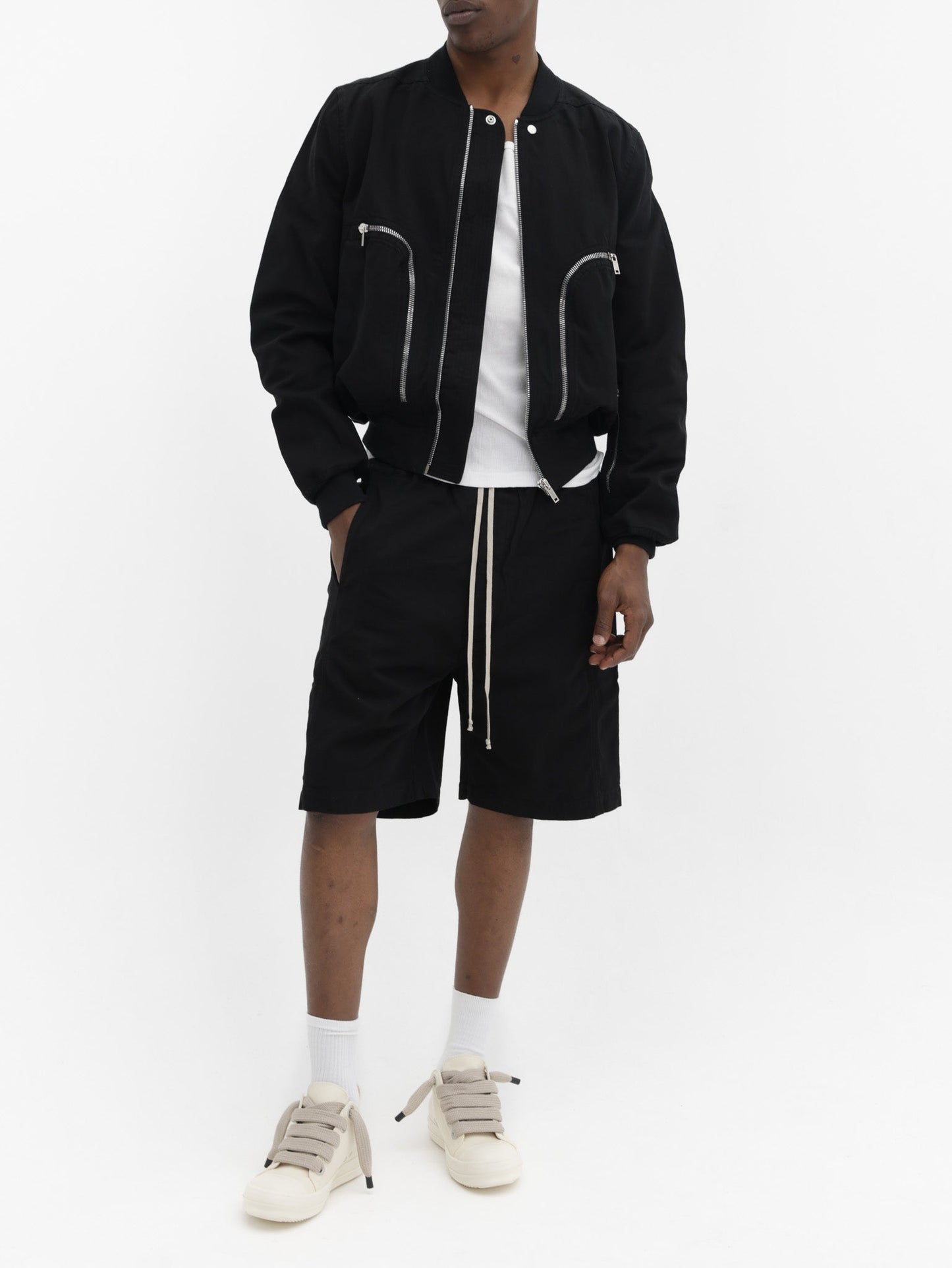 Rick Owens Shorts White Draw String Black