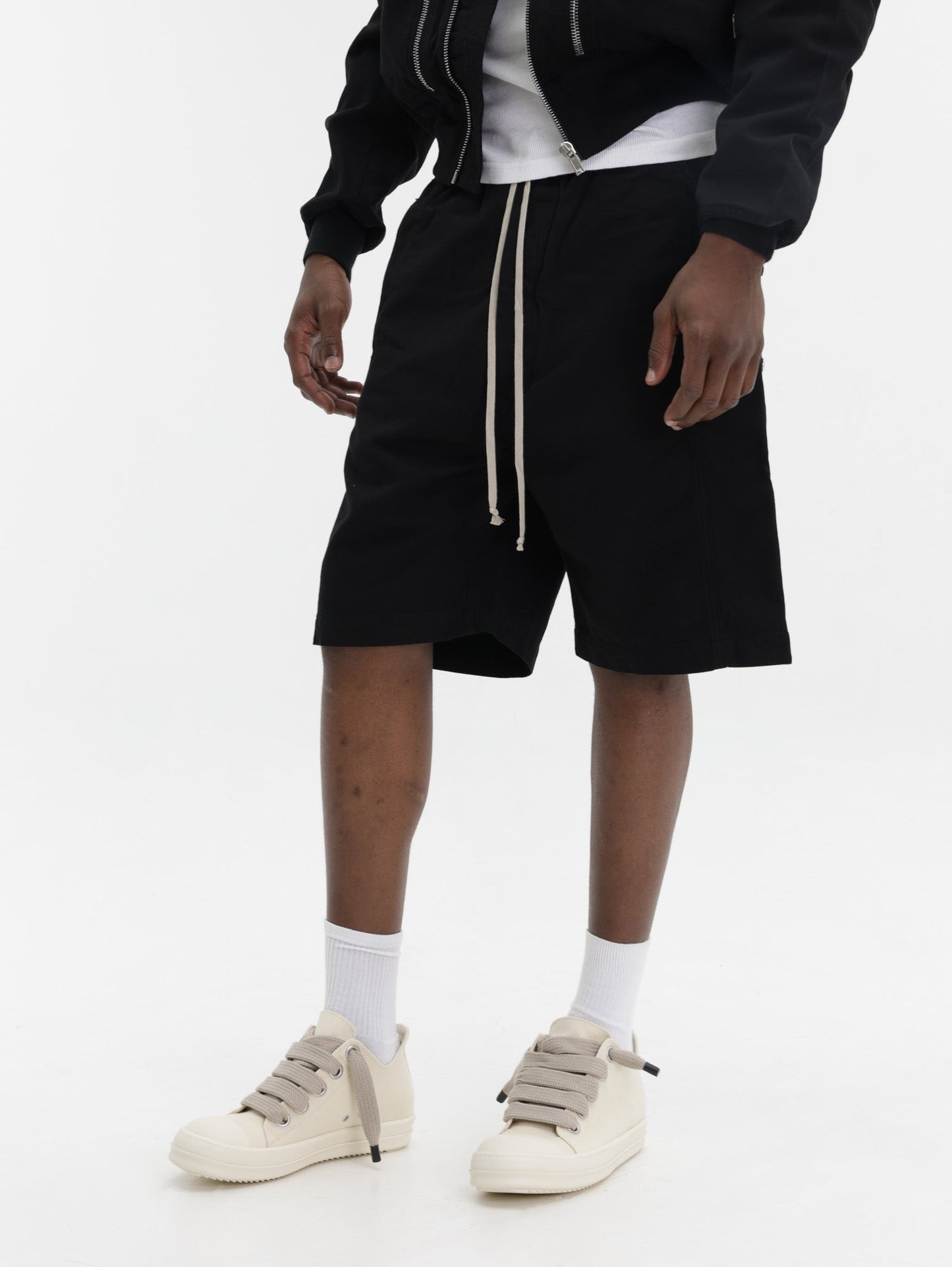 Rick Owens Shorts White Draw String Black