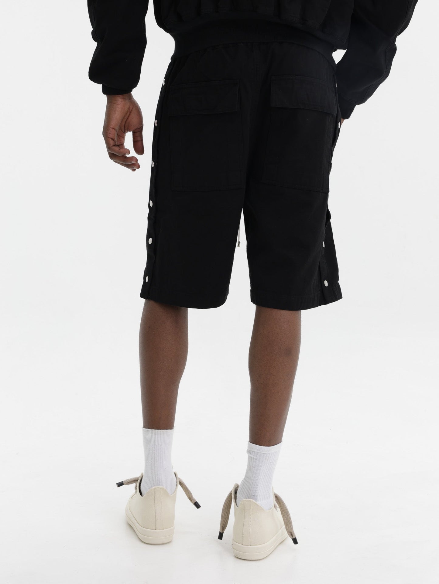 Rick Owens Shorts White Draw String Black