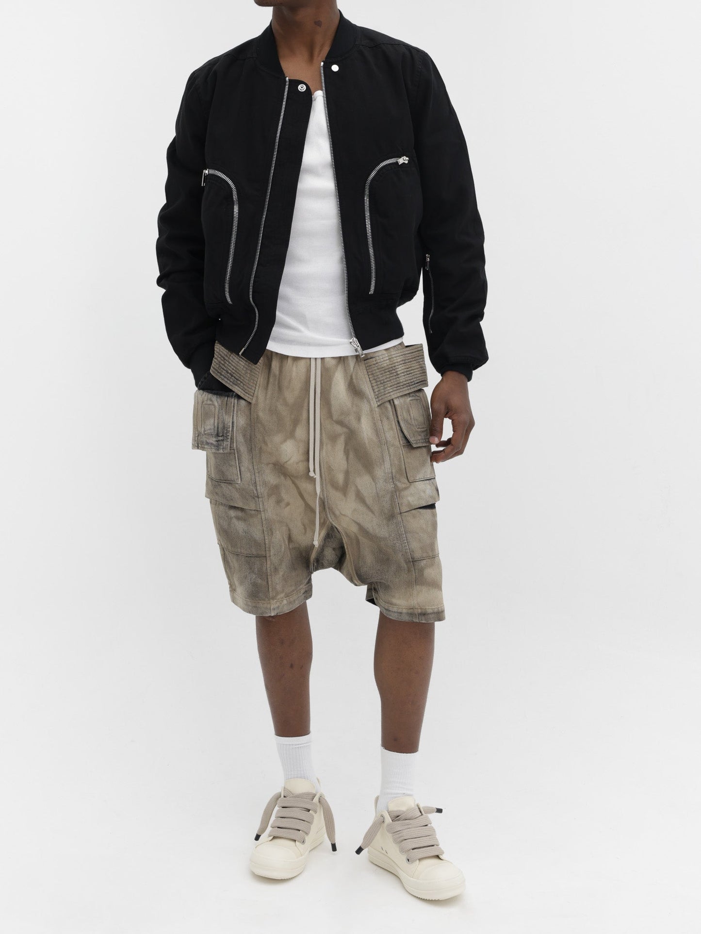 Rick Owens Shorts Ribbed Pocket Grey Camo