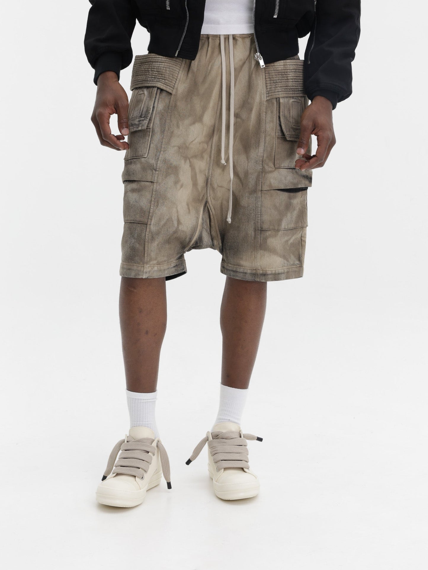 Rick Owens Shorts Ribbed Pocket Grey Camo