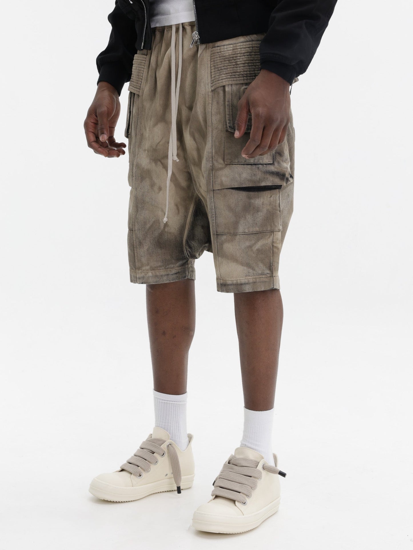Rick Owens Shorts Ribbed Pocket Grey Camo