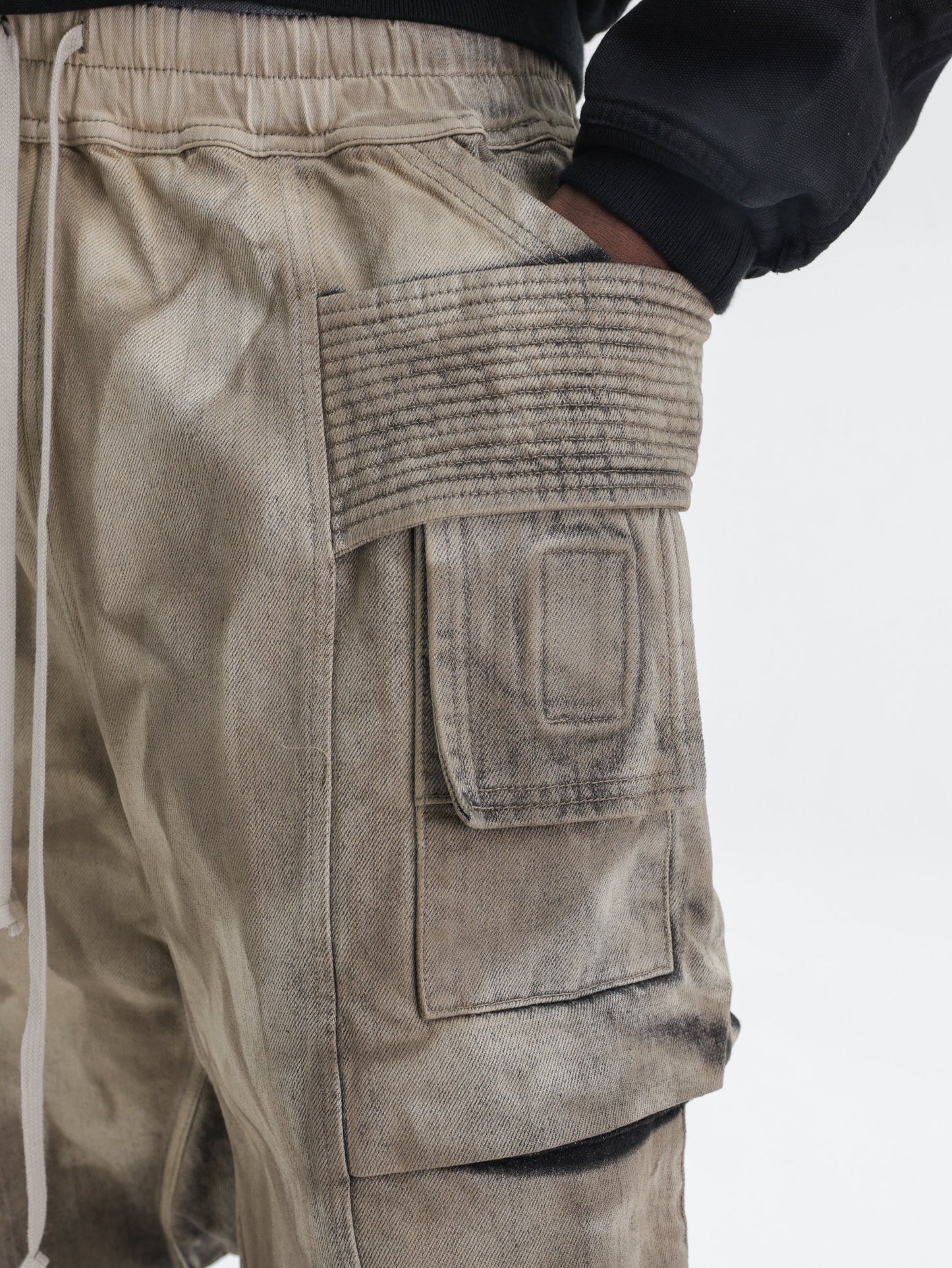 Rick Owens Shorts Ribbed Pocket Grey Camo