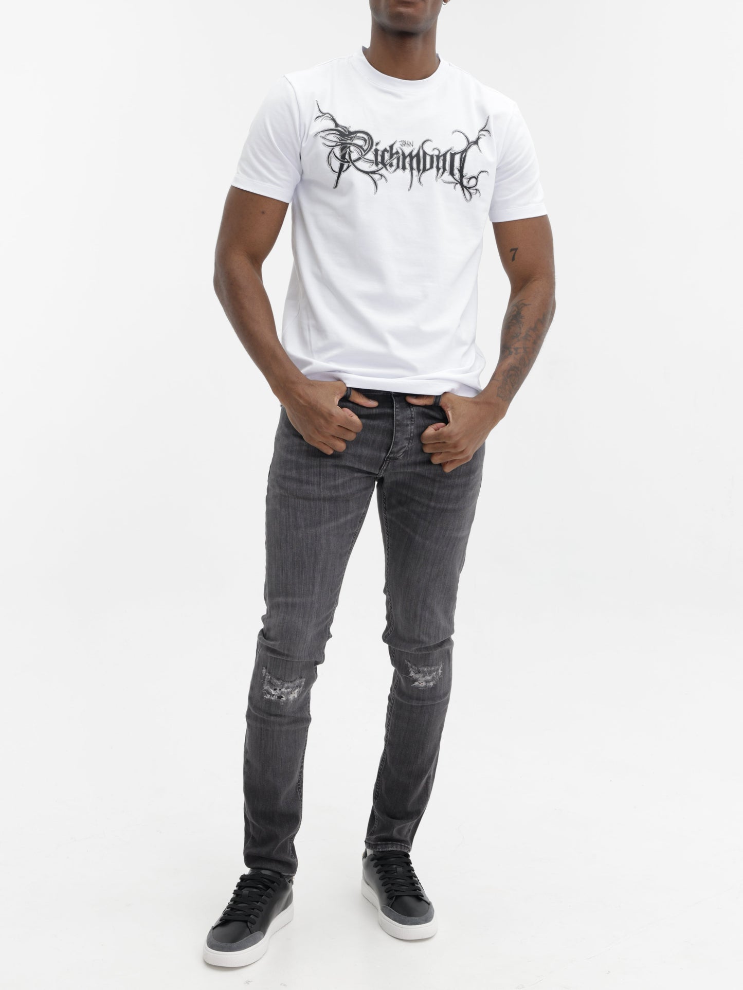 John Richmond T-Shirt Black Logo Print White