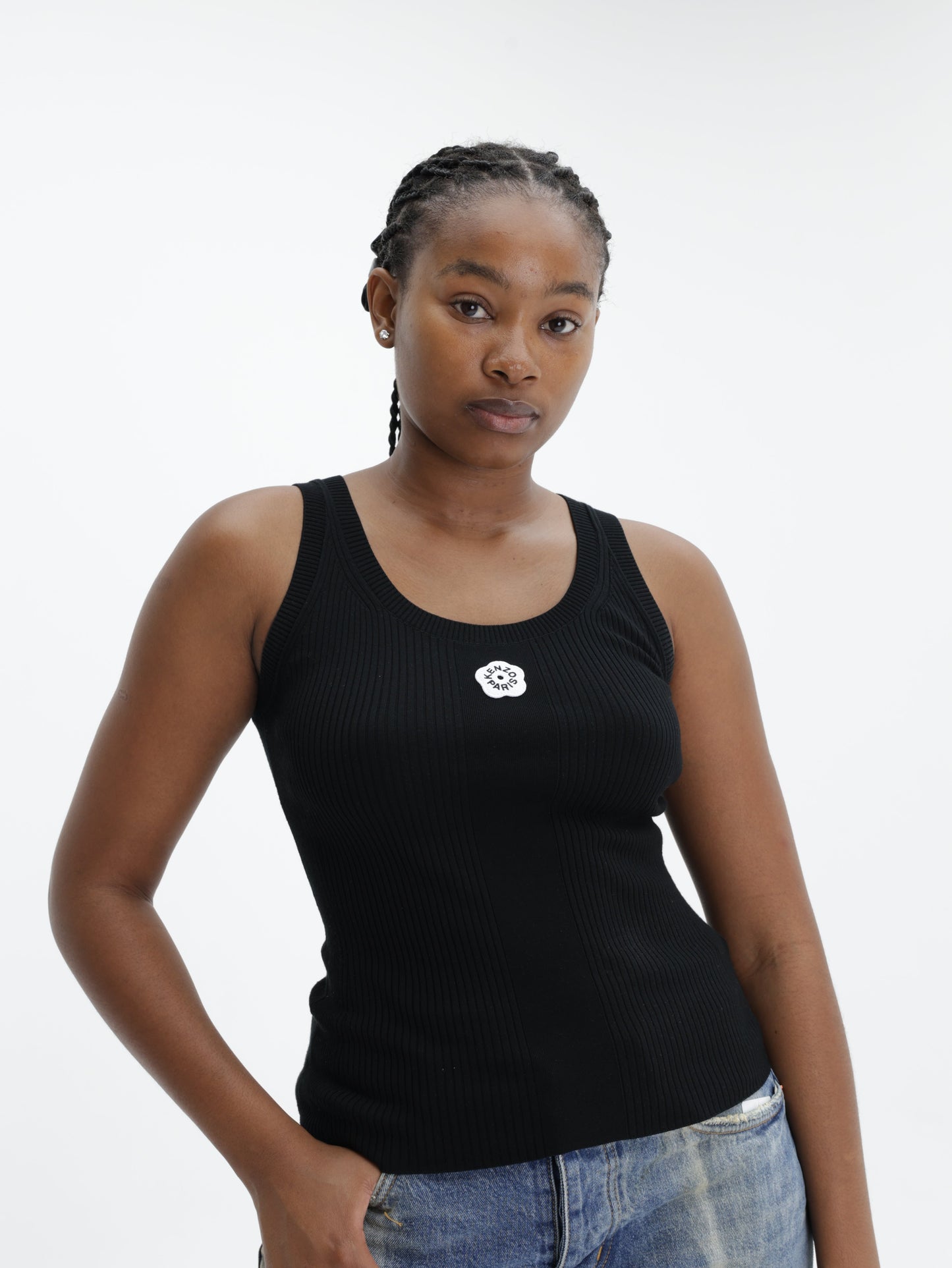Kenzo Rib Tank Top Bf 2.0 Embroidered Black