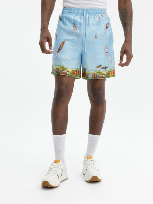 Casablanca Shorts Silk Maison Sur Piloti Blue