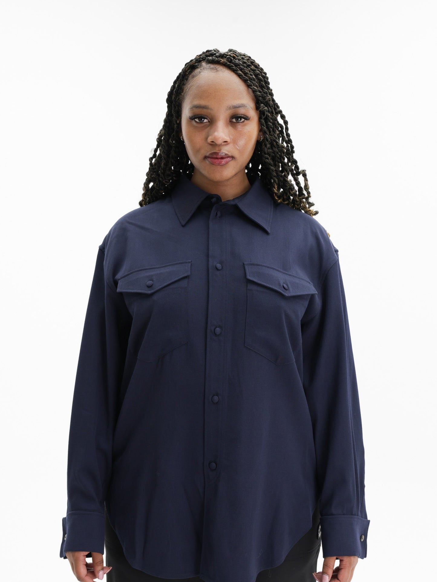 Kenzo Overshirt  Curved Hem Navy