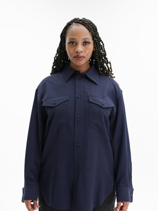 Kenzo Overshirt  Curved Hem Navy
