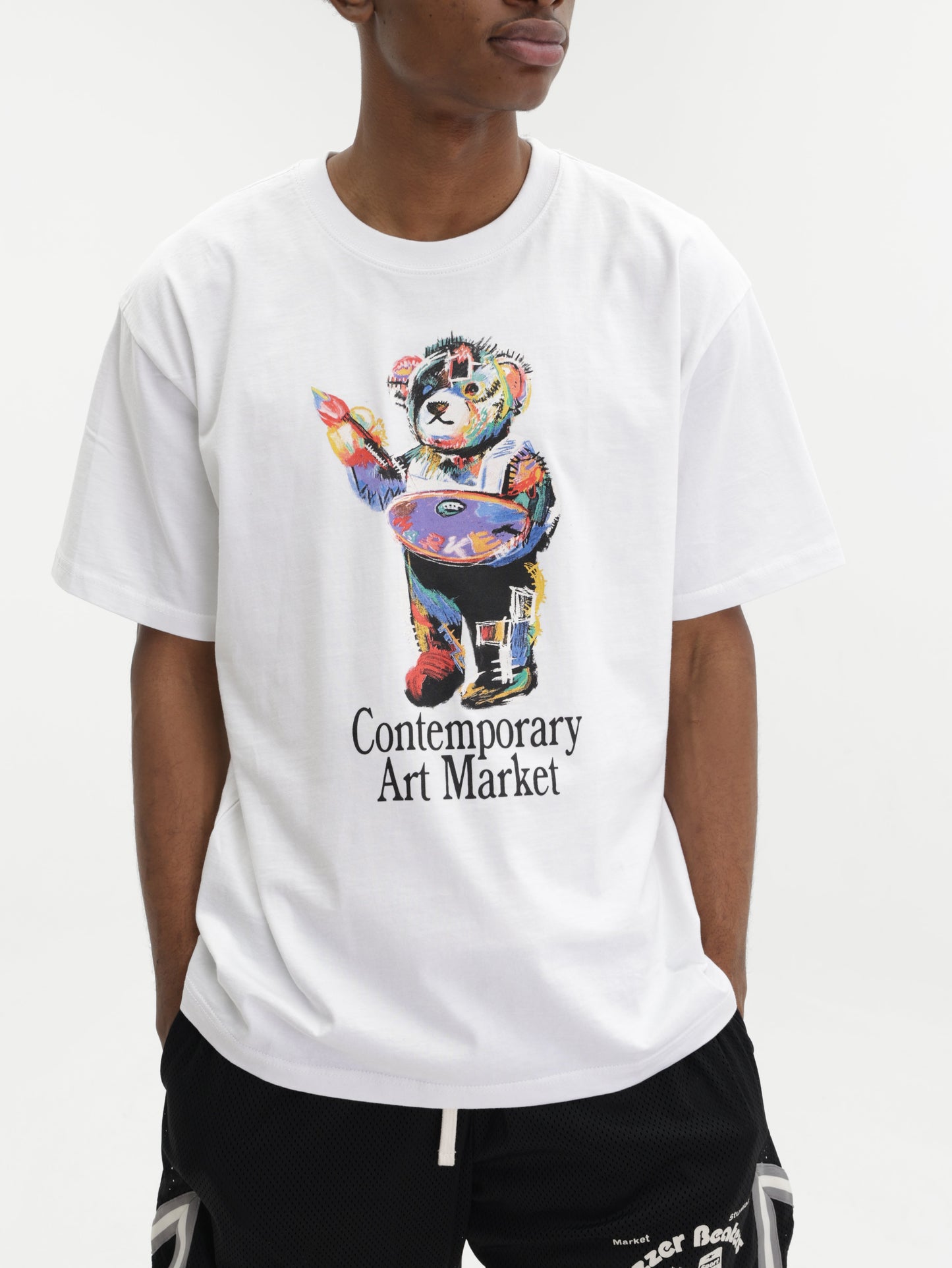 Market T-Shirt Art Market Bear White