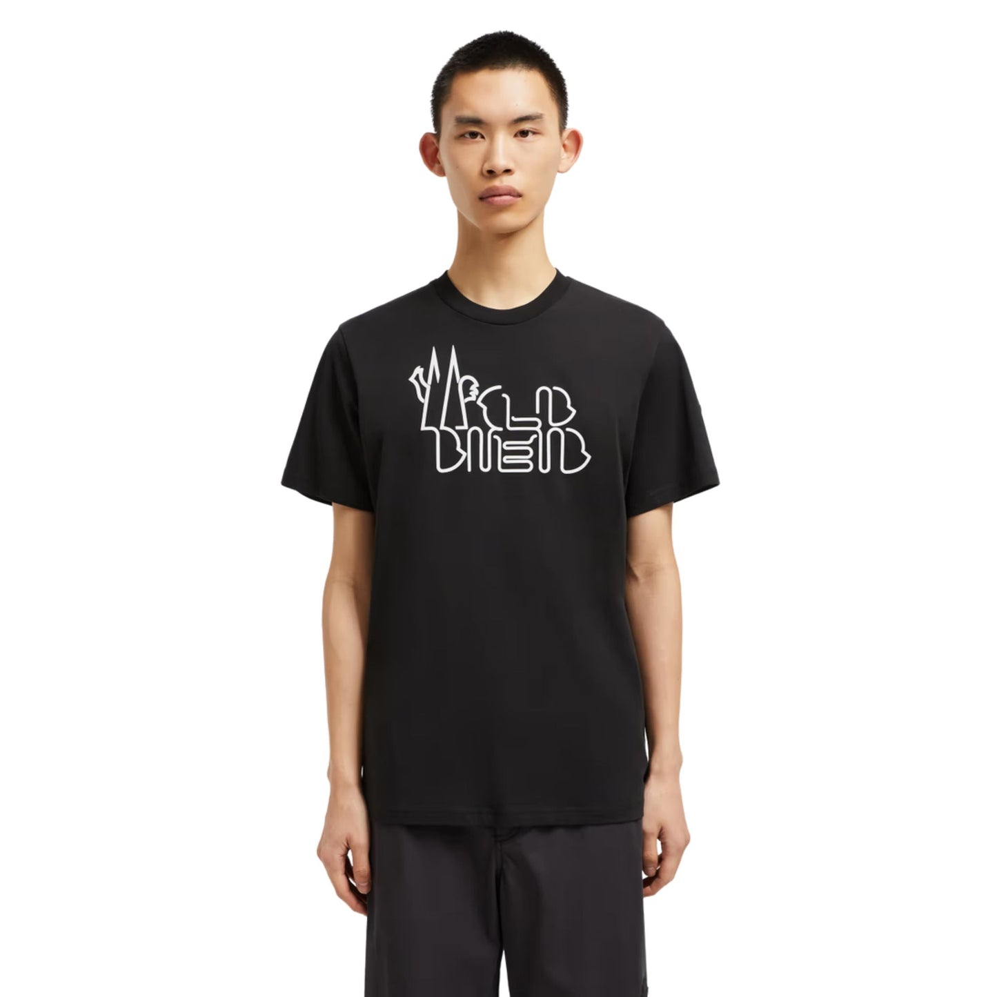 Moncler T-Shirt Curved Logo Black-White