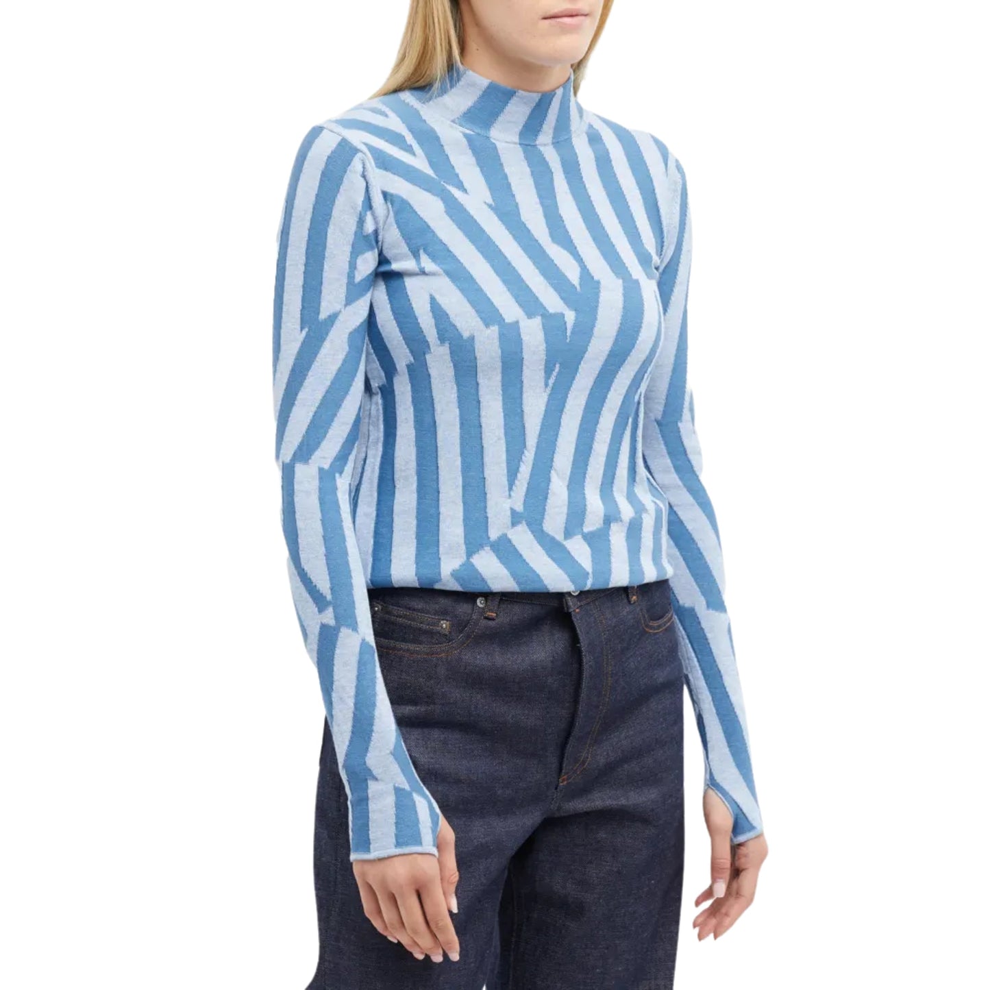 Kenzo Sweater Ladies Allover Stripes Cyan