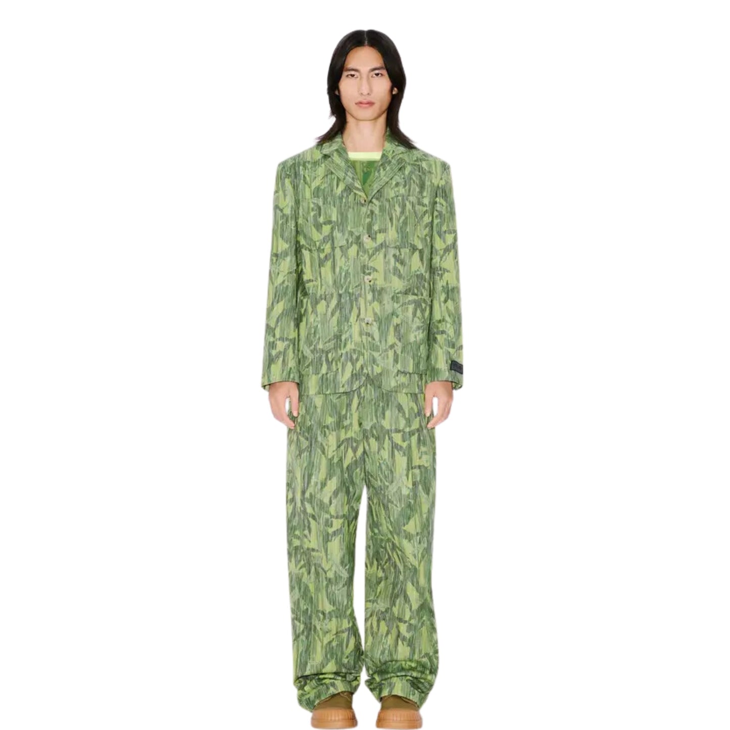 Kenzo Blazer Allover Leaves Print Green