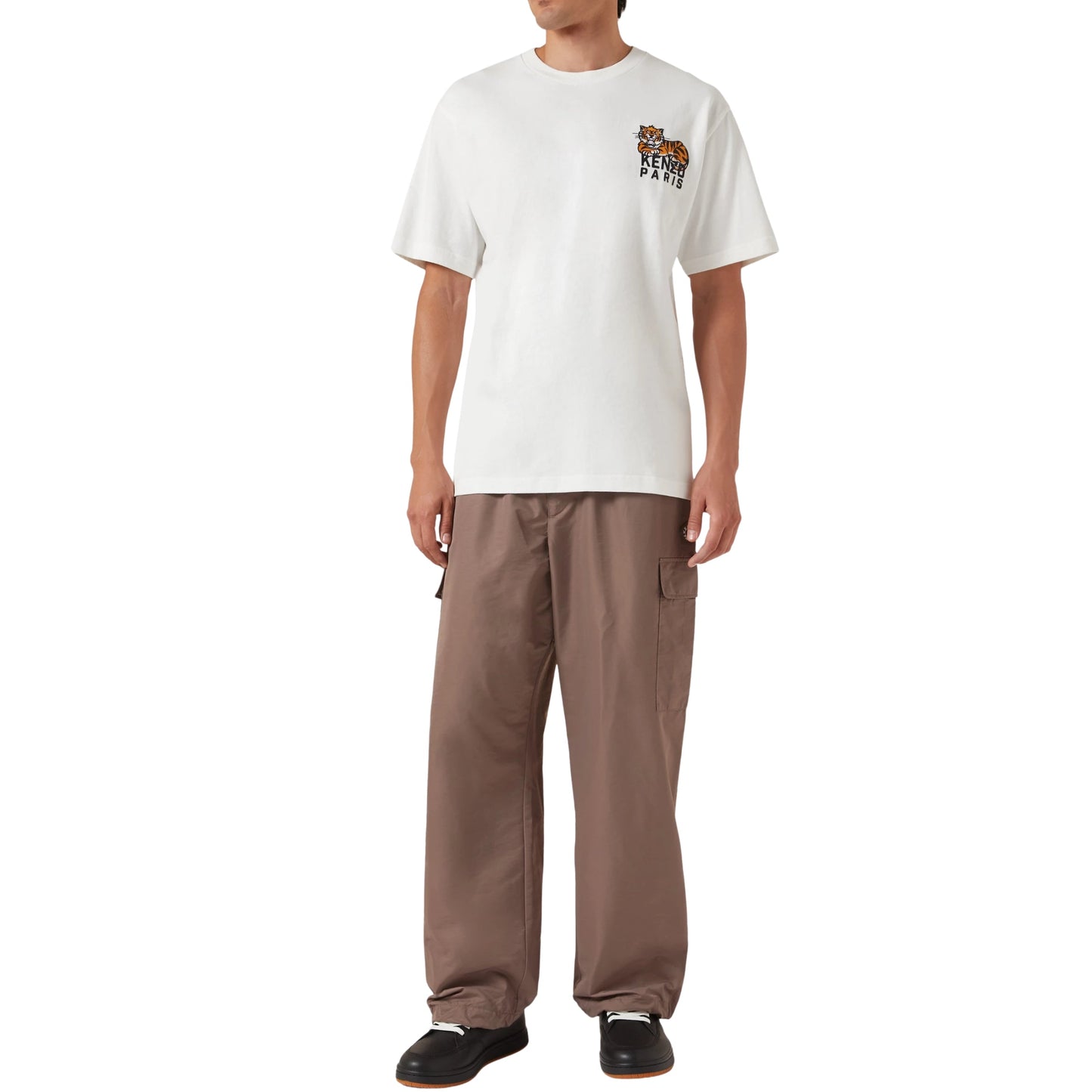 Kenzo T-Shirt Happy Tiger Embroidered Off White