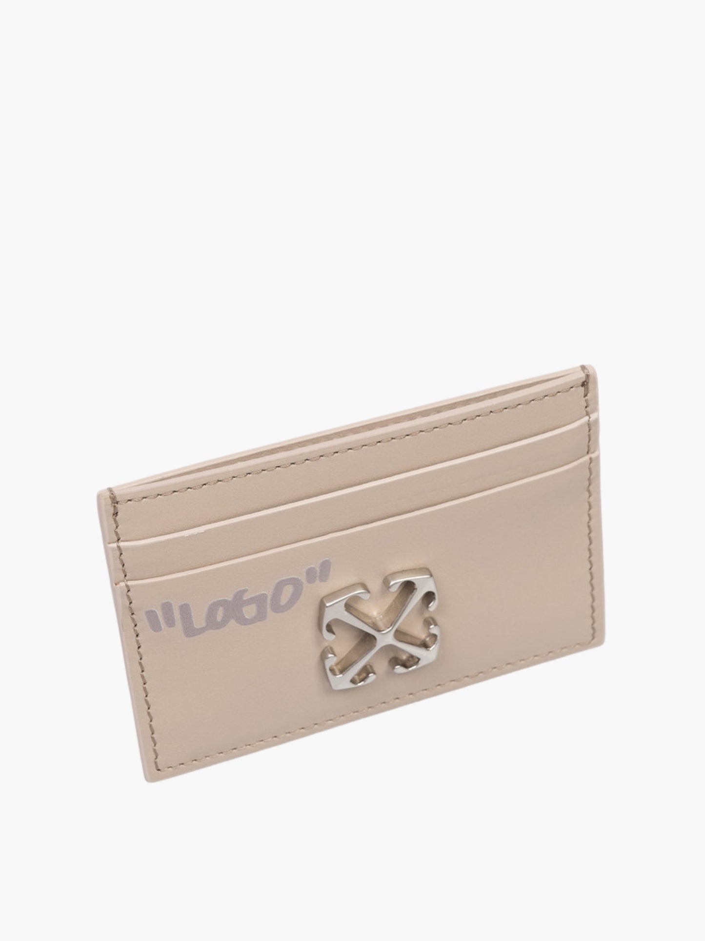 Off-White Cardholder Silver Logo Print Cream