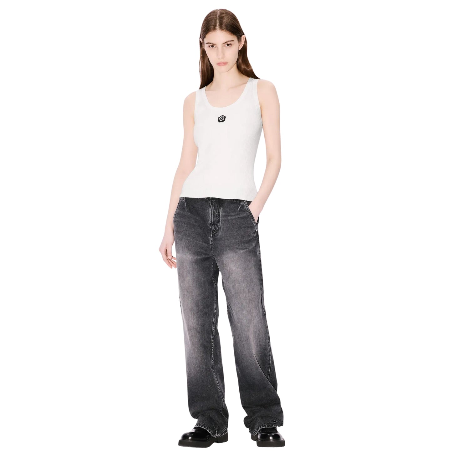 Kenzo Rib Tank Top Bf 2.0 Embroidered White