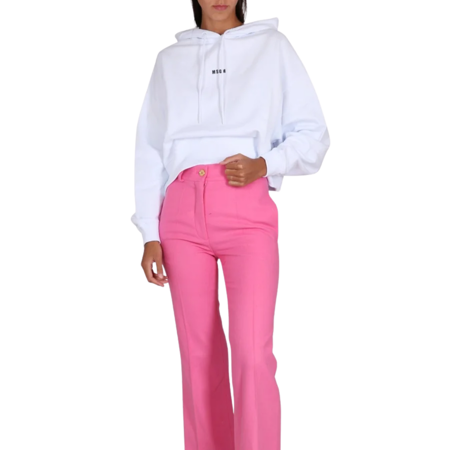 Msgm Hoodie Felpa Small Logo White