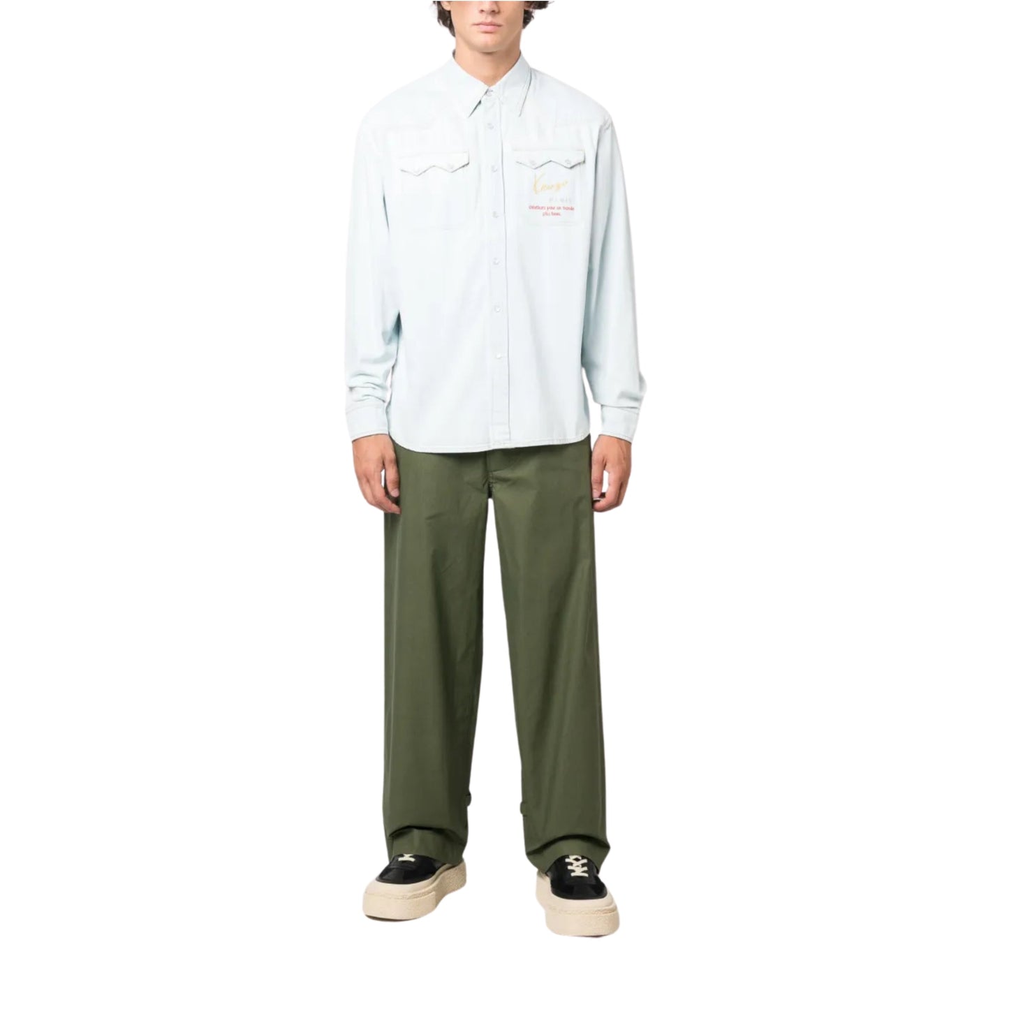 Kenzo Shirt Pocket Logo Bleached Denim Blue